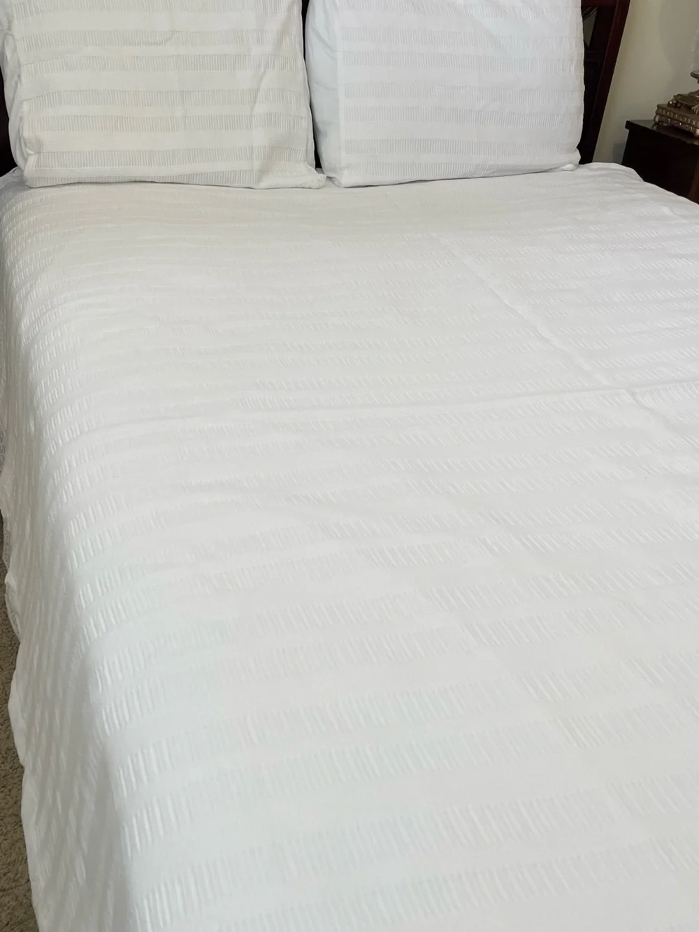 West Elm Dobby Ladder Stripe Organic White Cotton Queen Size Duvet Cover & Shams